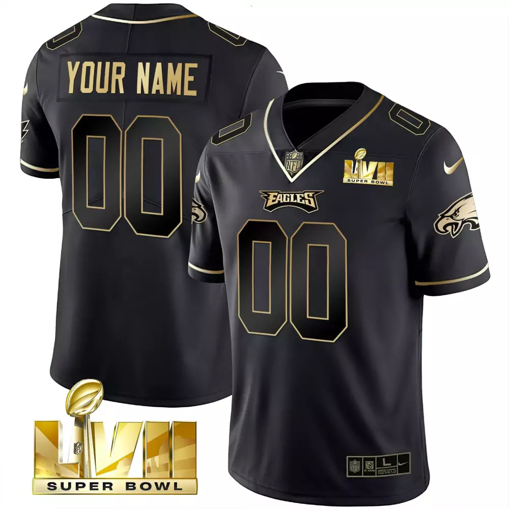 Super Bowl Gold Custom Vapor Jersey | Black Gold Philadelphia Eagles | Stitched Fan Gear | For Men, Women & Youth