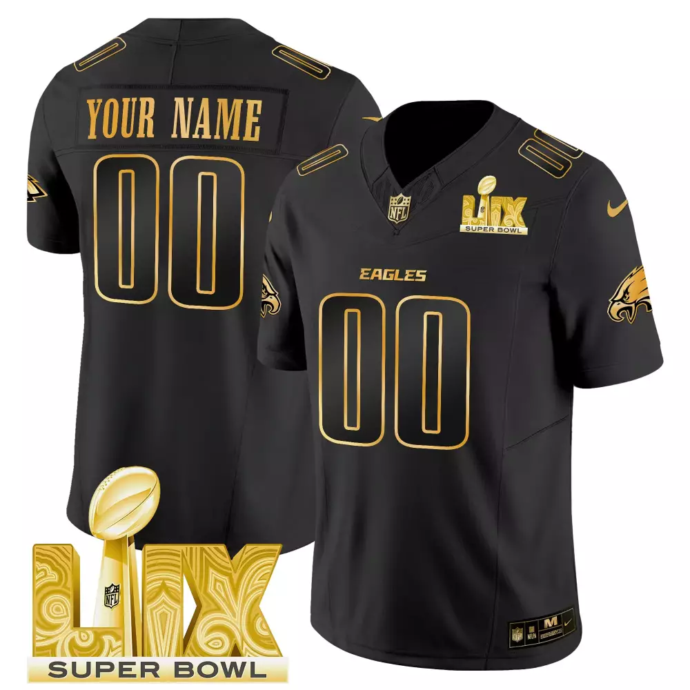 Super Bowl LIX Patch Gold Vapor Limited Custom Jersey | Black Gold Philadelphia Eagles | Stitched Fan Gear | For Men, Women & Youth