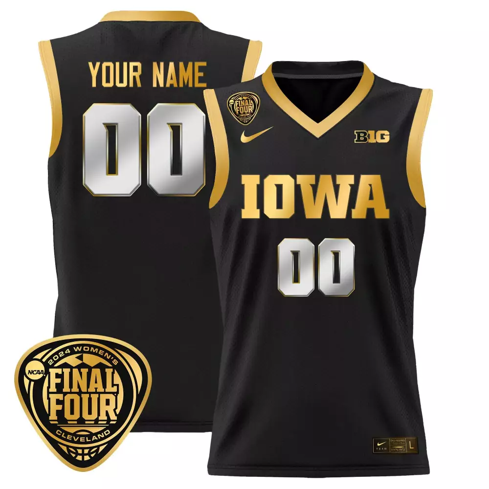 Iowa Hawkeyes Black Gold 2024 Women's Final Four Basketball Custom Jersey | Stitched Fan Gear for Women & Youth