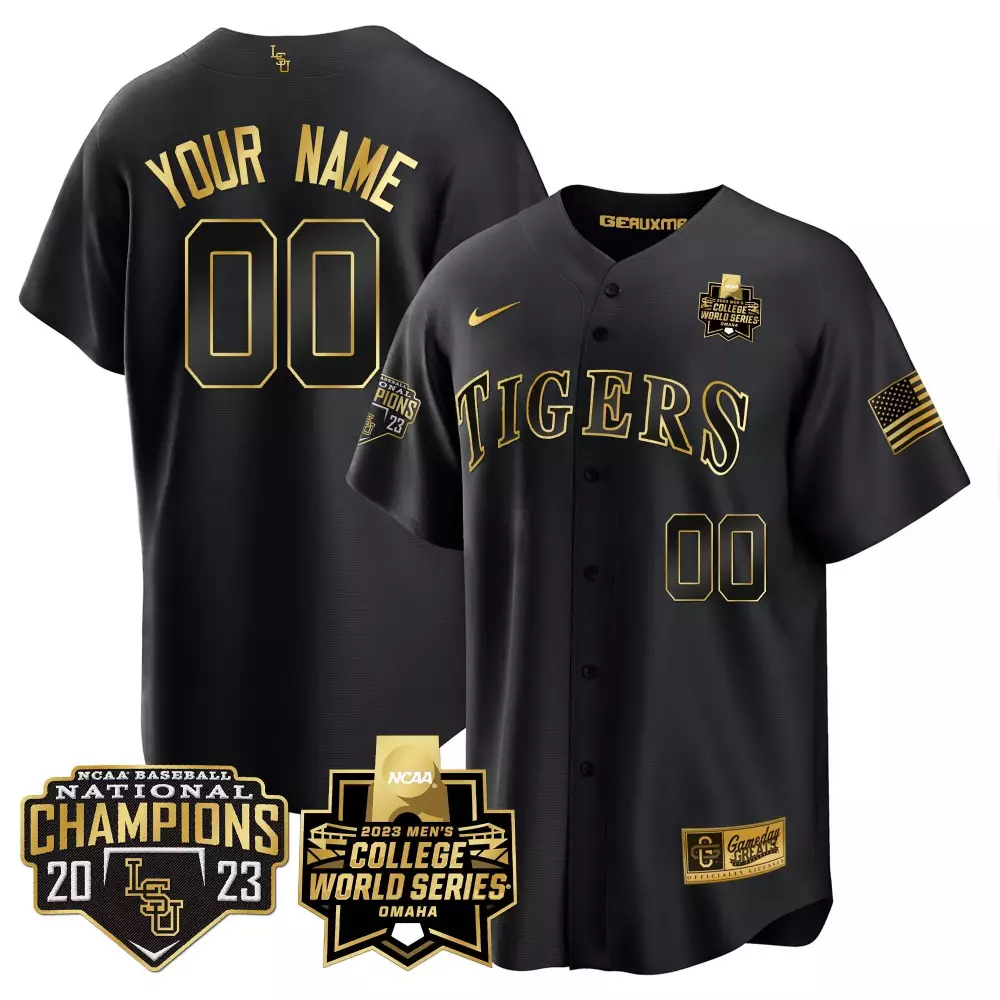 Black Gold Youth LSU Tigers 2023 National Champions Gold Cool Custom Jersey V4 | All Stitched | Fan Gear for Men, Women & Youth