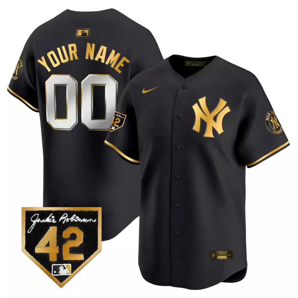 Jackie Robinson 2024 Patch Black Gold Yankees Youth Jersey | Limited Edition Stitched Fan Gear | For Men, Women & Youth