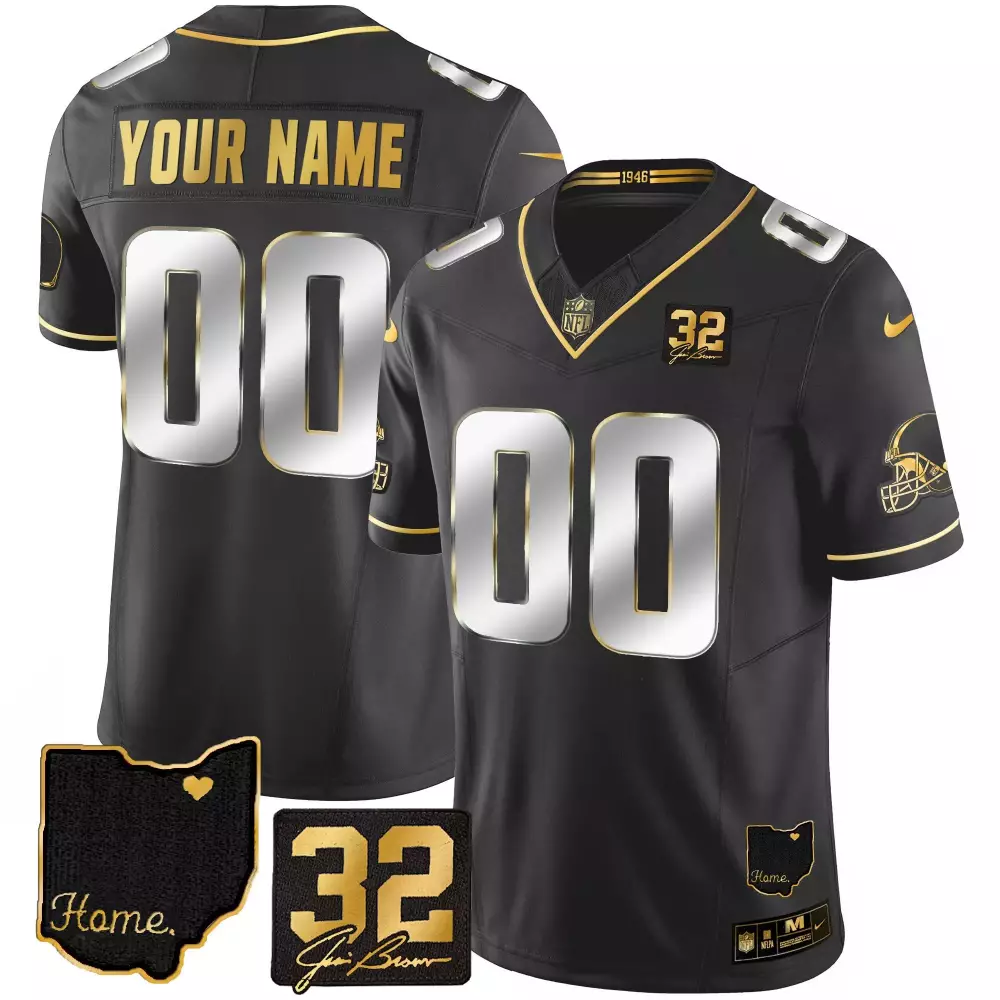 Jim Brown Memorial Black Limited Men's Jersey | Cleveland Browns Custom Stitched Design | For Men, Women & Youth