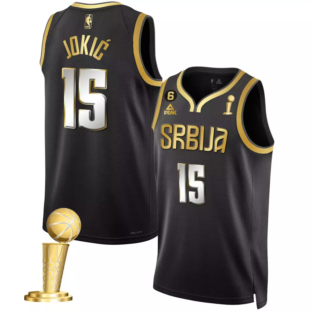 Nikola Jokic Denver Nuggets Black Serbia Champions Gold Jersey | All Stitched Fan Gear | For Men, Women & Youth