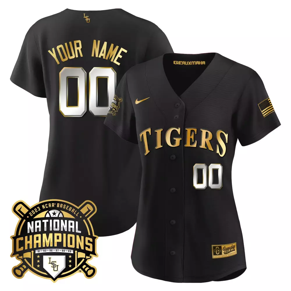 LSU Tigers 2023 National Champions Black Limited Flex Jersey for Women | Gold Stitched Custom Design | Fan Gear for Game Day