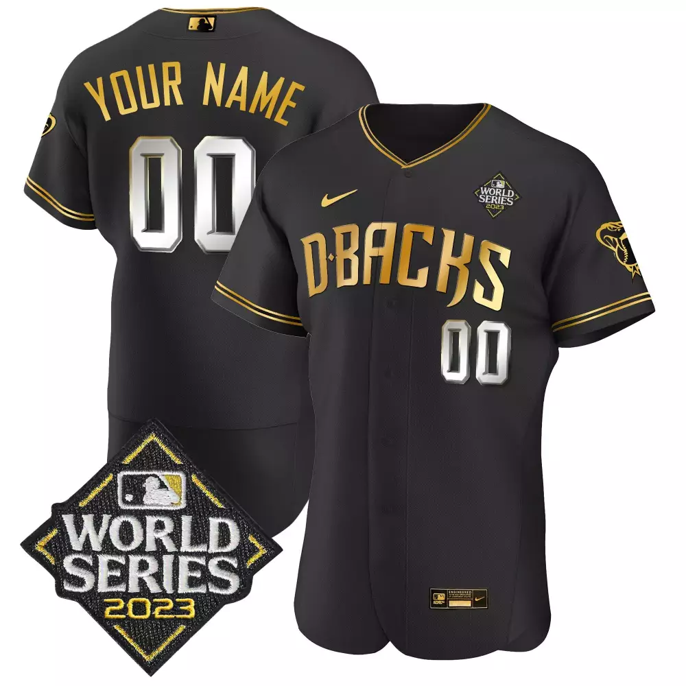 Arizona Diamondbacks 2023 World Series Youth Black Flex Base Jersey V2 | Gold Custom Stitched | Fan Gear for Men, Women & Youth