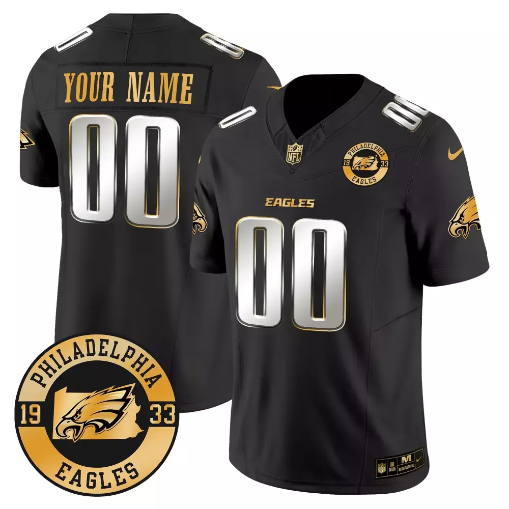 2024 Gold Vapor Philadelphia Eagles Black Limited Custom Jersey | Est 1933 Patch | Fan Gear for Youth