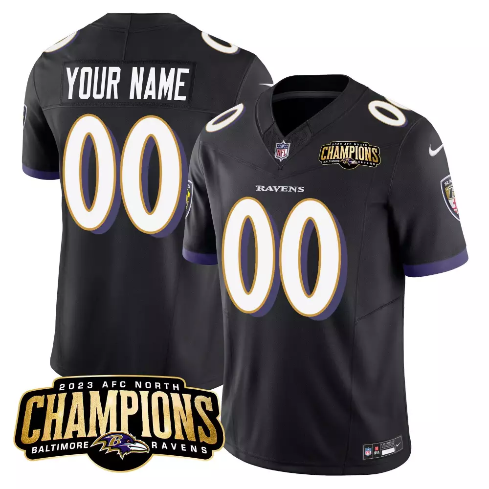 Baltimore Ravens 2023 AFC North Champions Patch Vapor Limited Jersey | Stitched Black Custom Design | Fan Gear for Men, Women & Youth