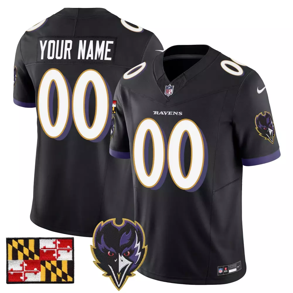 Baltimore Ravens 2024 Maryland Flag Vapor Limited Jersey V2 | Stitched Black Custom Design | Fan Gear for Men, Women & Youth