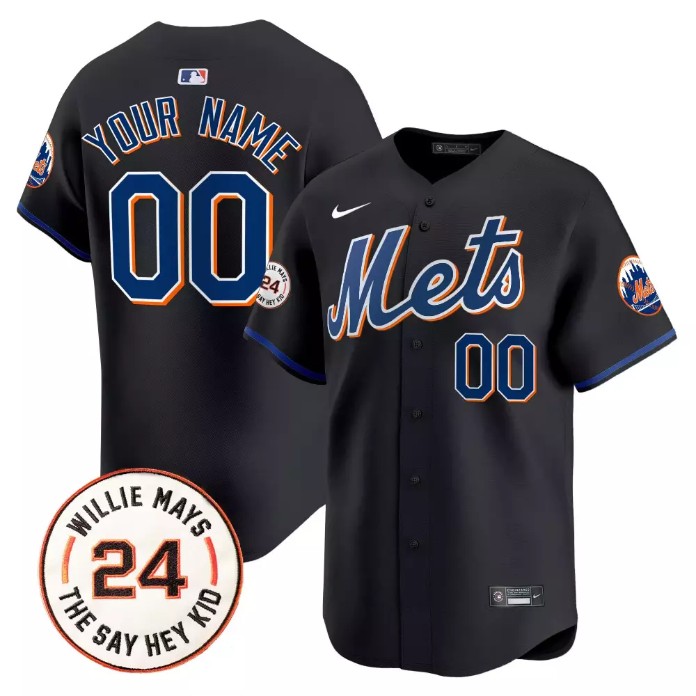New York Mets Willie Mays Patch Jersey | Black Vapor Premier Limited Edition | Custom Stitched Fan Gear | For Men, Women & Youth