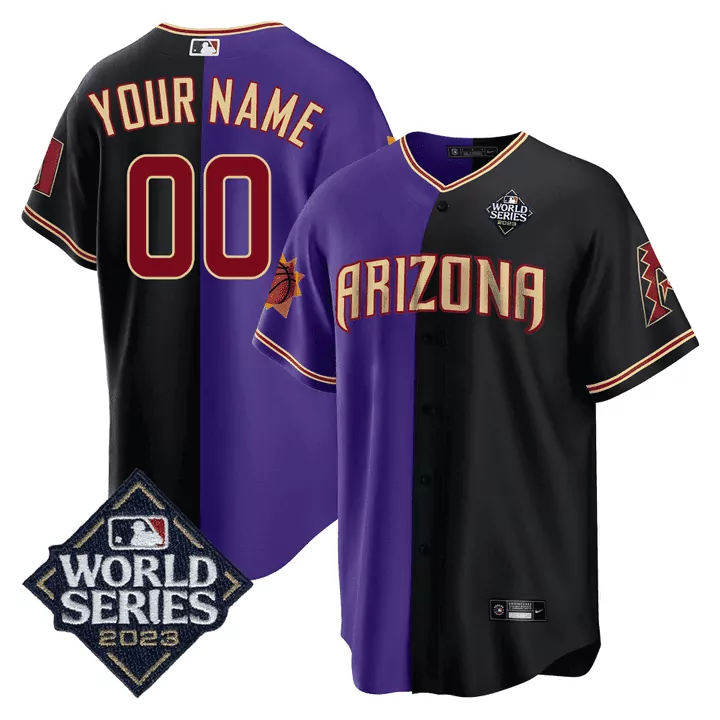 Black Purple Youth Split 2023 World Series Patch Custom Jersey | Stitched Arizona Diamondbacks Gear | For Men, Women & Youth