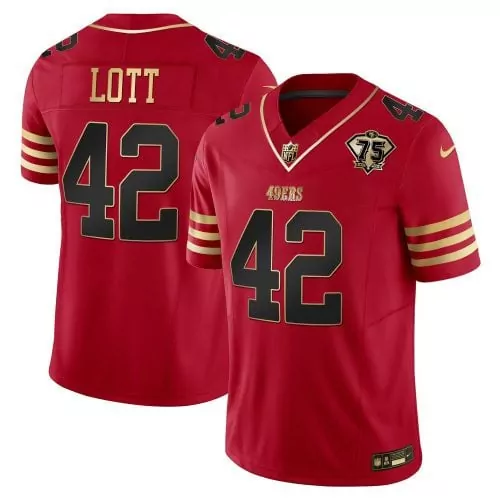 Ronnie Lott San Francisco 49ers Black Scarlet Jersey | 75th Anniversary Patch | Vapor Limited Edition for Men | For Men, Women & Youth