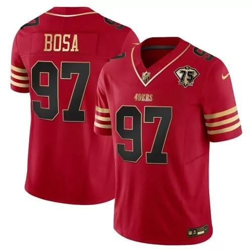 Nick Bosa San Francisco 49ers Throwback Vapor Jersey | Black Scarlet | Limited Edition 75th Anniversary | Fan Gear | For Men, Women & Youth