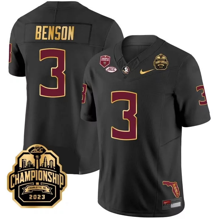 Trey Benson Florida State Seminoles ACC Champions Patch Black Vapor Limited Jersey | Custom Stitched Fan Gear | For Men, Women & Youth