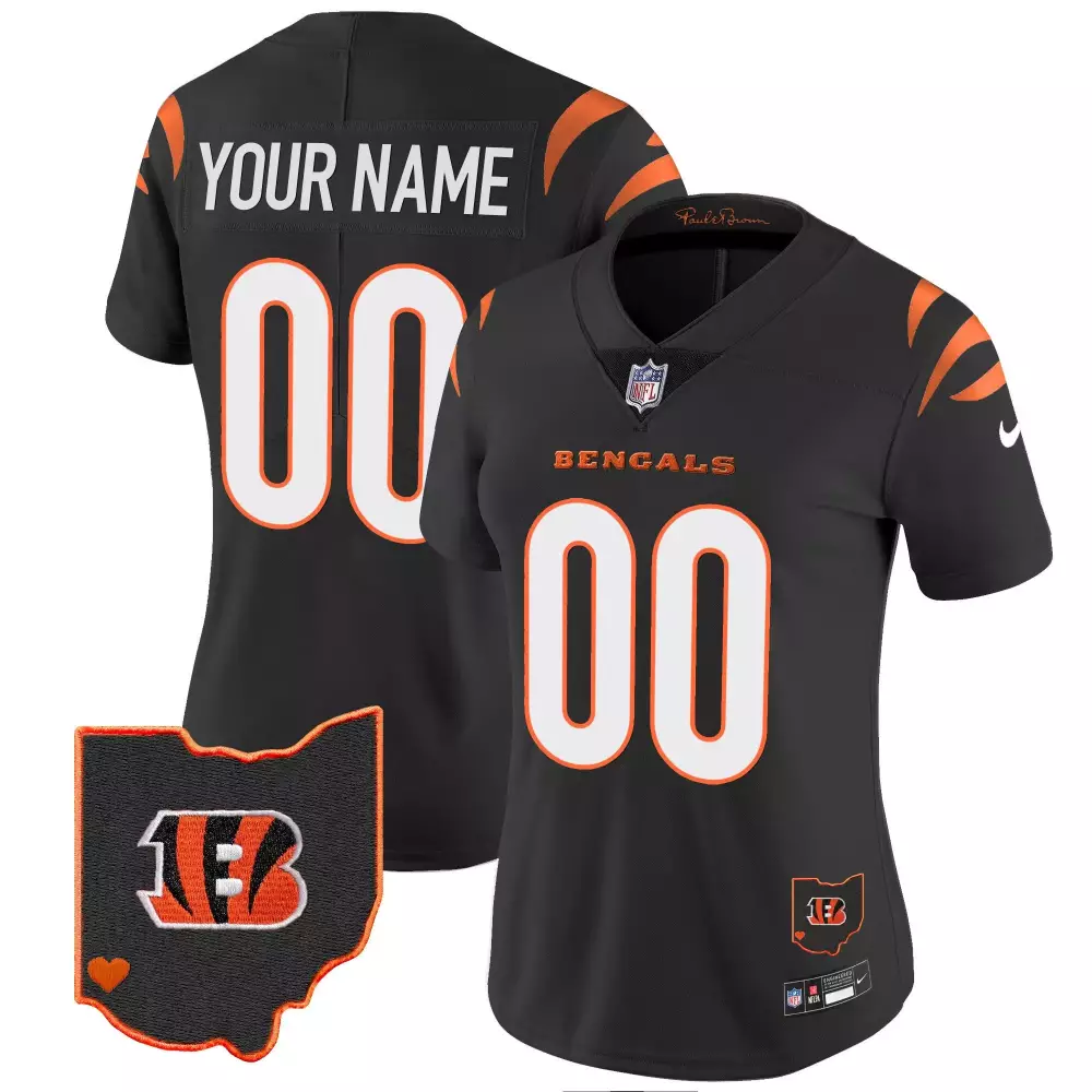 Cincinnati Bengals Black Women's Ohio Patch Vapor Limited Custom Jersey | All Stitched Design | Stylish Fan Gear | For Men, Women & Youth
