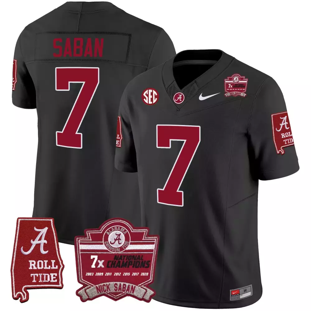 Nick Saban Alabama Crimson Tide 7 Champions Vapor Jersey | Black Stitched for Youth | For Game Day | For Men, Women & Youth