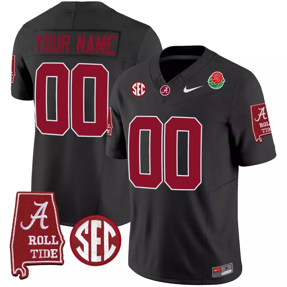 Youth Alabama Crimson Tide Black Rose Bowl Patch Vapor Custom Jersey | Stitched Fan Gear | For Men, Women & Youth