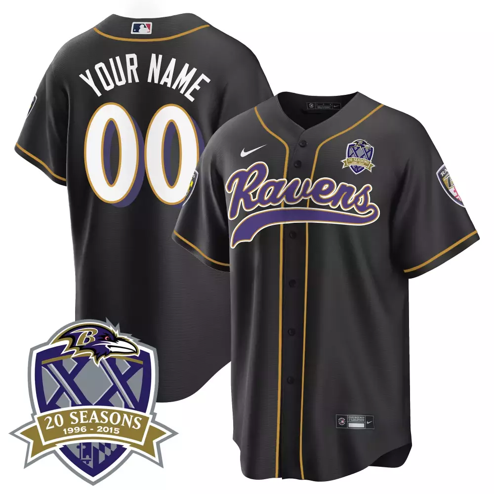 20th Season Patch Baltimore Ravens Youth Custom Jersey | Baseball Style | Stitched Fan Gear | For Men, Women & Youth