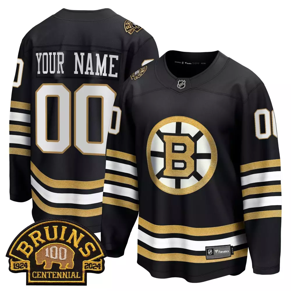 Youth Boston Bruins 100 BB Centennial Patch Breakaway Custom Jersey | All Stitched | Fan Gear for Men, Women & Youth