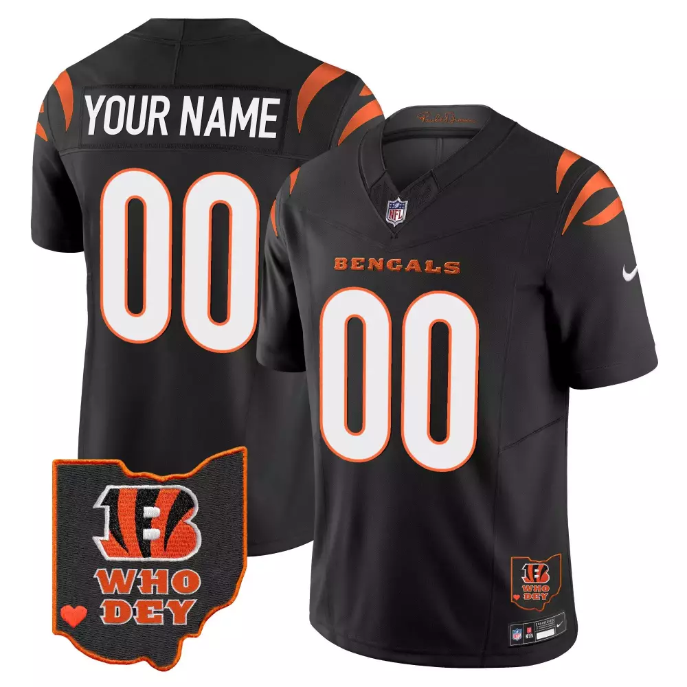 Cincinnati Bengals Youth Black Ohio Patch Vapor Limited Custom Jersey V2 | All Stitched Fan Gear | For Men, Women & Youth