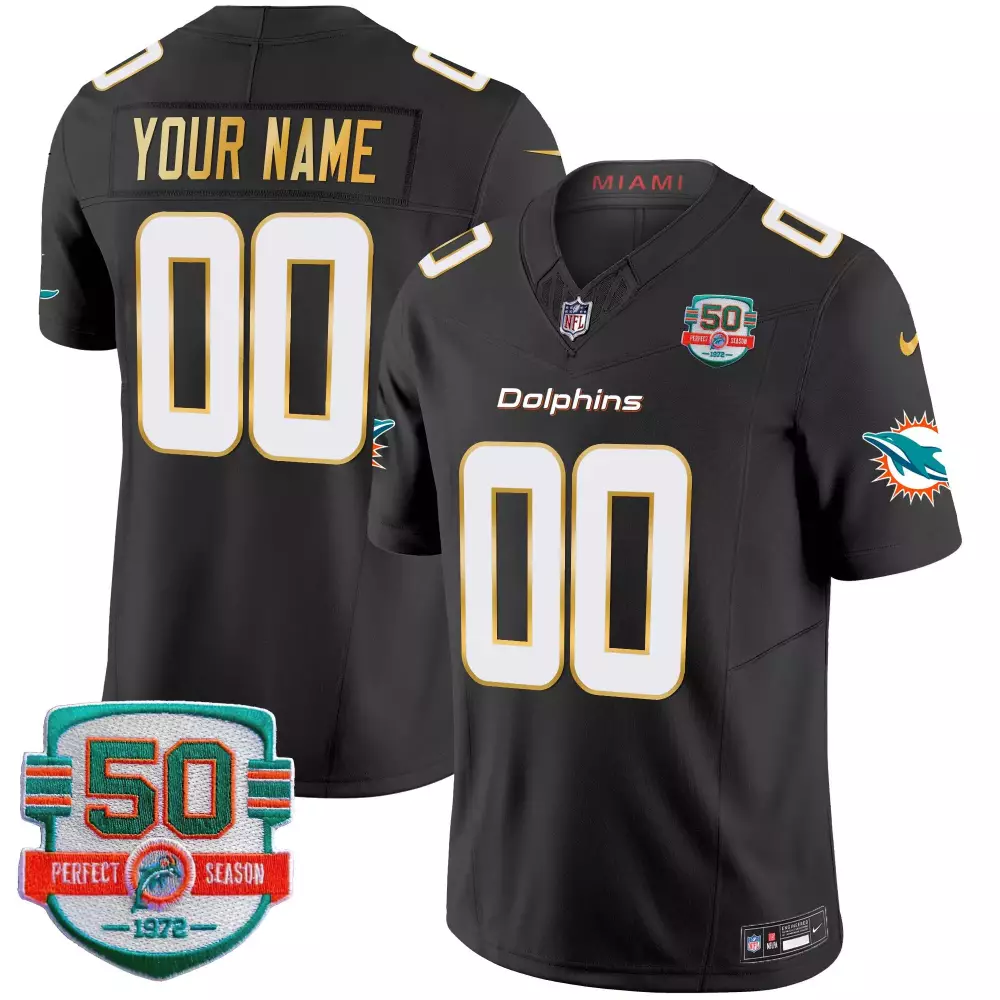 Miami Dolphins Black Youth Gold Trim Vapor Limited Custom Jersey | All Stitched | Game Day Outfit | For Men, Women & Youth