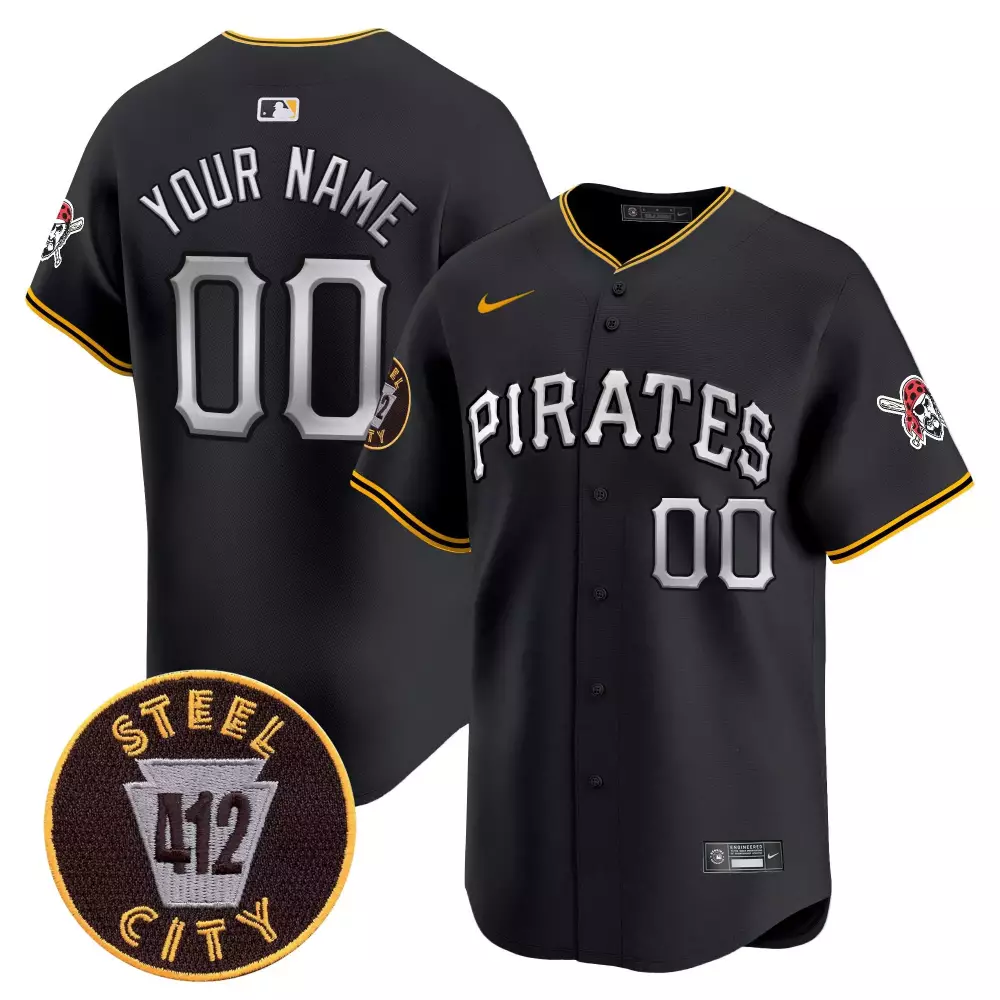 Pittsburgh Pirates Youth Black 412 Patch Vapor Premier Limited Jersey V6 | All Stitched Custom Gear | For Men, Women & Youth