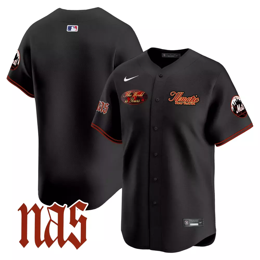 New York Mets Nas Illmatic Vapor Premier Limited Jersey V2 | Blank Black Custom Stitched | Fan Gear for Game Day | For Men, Women & Youth