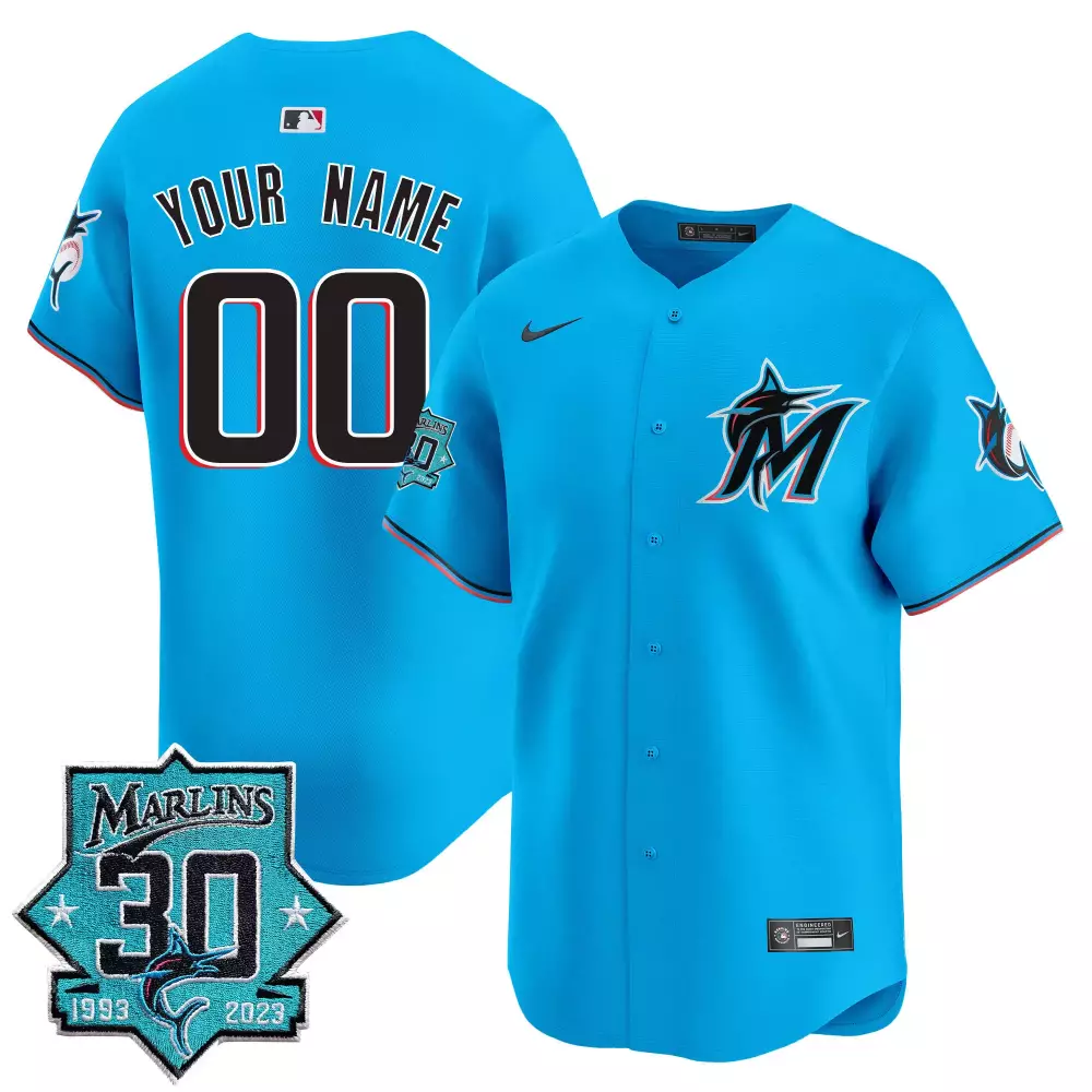 Blue Men's Miami Marlins 30 Seasons Anniversary Jersey | Vapor Premier Limited Custom | All Stitched | For Men, Women & Youth