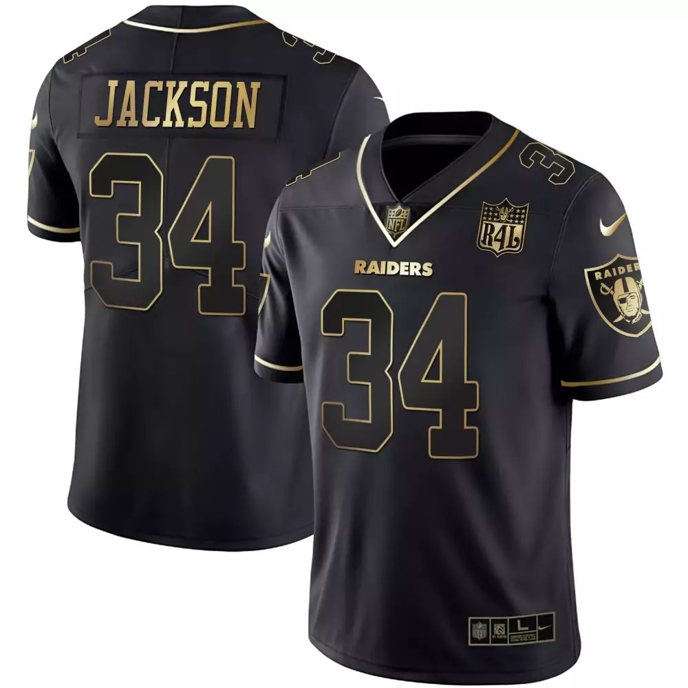 Bo Jackson Las Vegas Raiders Men's Black Gold Raider4Life Patch Jersey | Stitched Fan Gear | For Men, Women & Youth