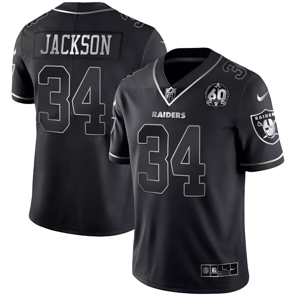 Bo Jackson Las Vegas Raiders Men's Black Silver 60th Season Patch Gold Split Jersey | Stitched Fan Gear | For Men, Women & Youth