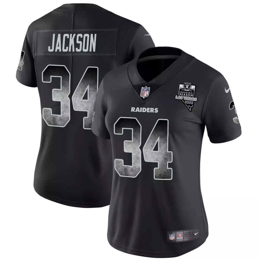 Bo Jackson Las Vegas Raiders Women's Black Arch Smoke Vapor Jersey | Stitched Fan Gear | For Men, Women & Youth