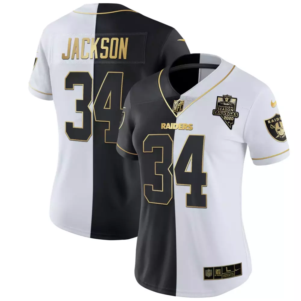 Bo Jackson Las Vegas Raiders Split Gold Women's Jersey | Inaugural Season Patch | All Stitched Fan Gear for Women & Youth