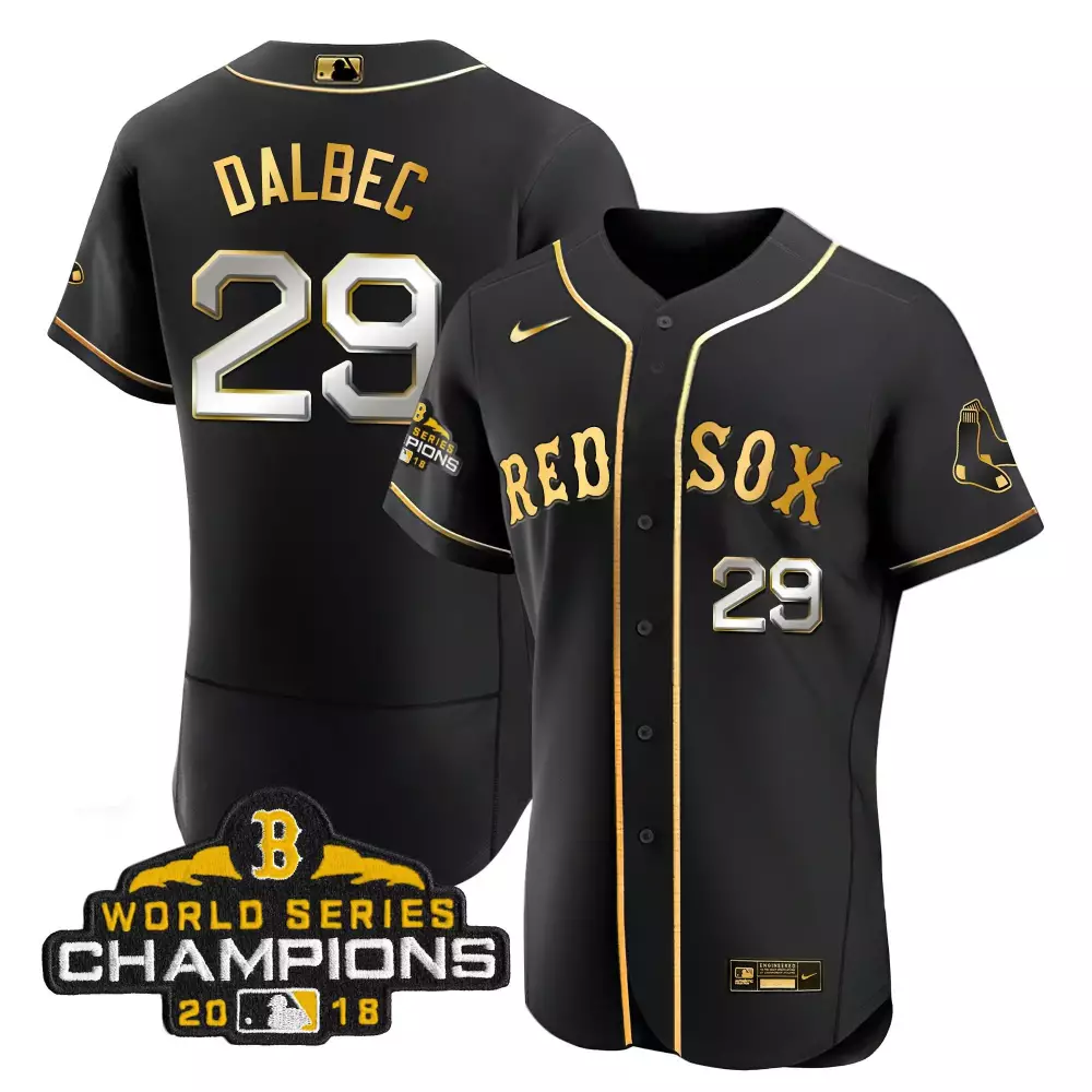 Bobby Dalbec Men's Flex Black World Series Champion 2018 Jersey | Gold Stitched Design | Ultimate Fan Gear | For Men, Women & Youth