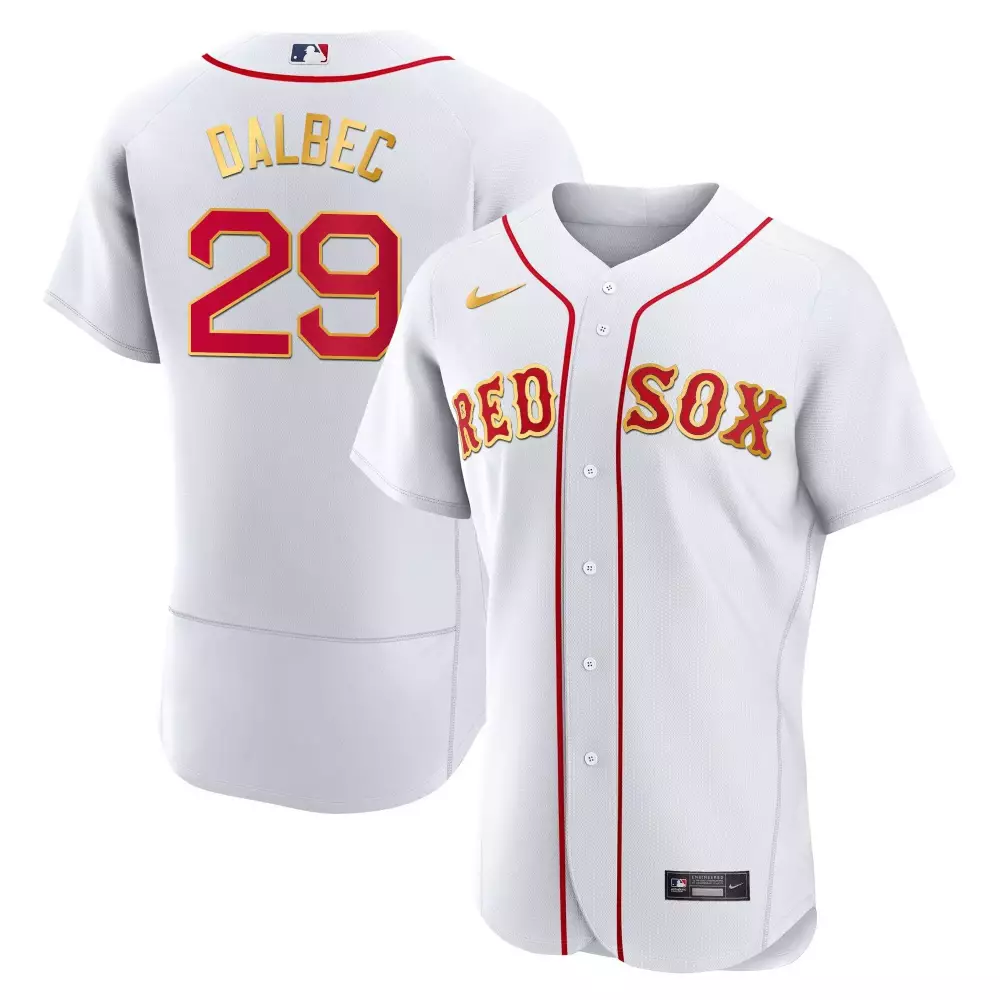 Bobby Dalbec Men's Flex White Gold Trim Jersey | All Stitched Design | Stylish Fan Gear for Every Occasion | For Men, Women & Youth