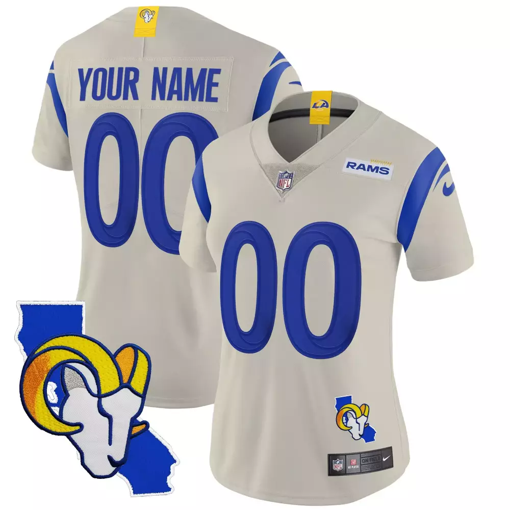 Los Angeles Rams Bone Women California Patch Vapor Limited Custom Jersey | All Stitched | Replica Fan Gear for Women & Youth