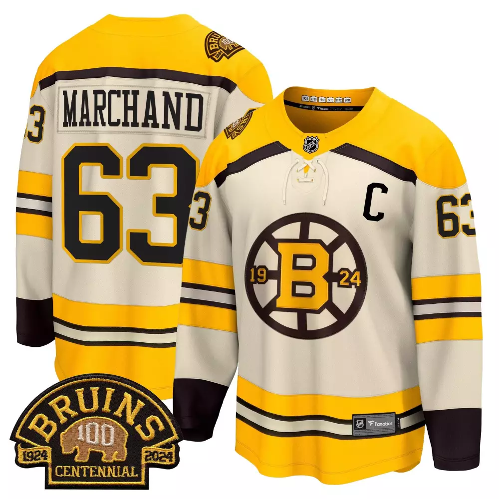 Brad Marchand Gold Men's Boston Bruins 100 BB Centennial Patch Breakaway Jersey | All Stitched | For Men, Women & Youth