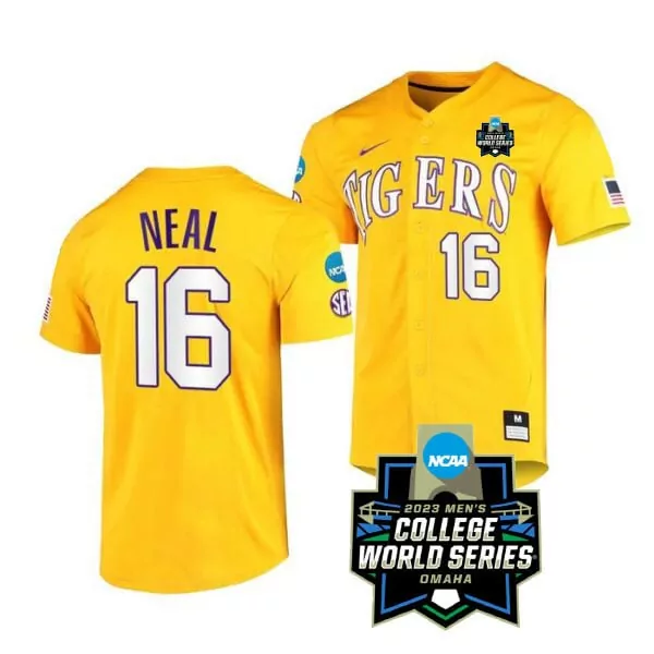 Brady Neal Yellow LSU Tigers College Baseball World Series Jersey | Stitched Design | Fan Gear for Men, Women & Youth