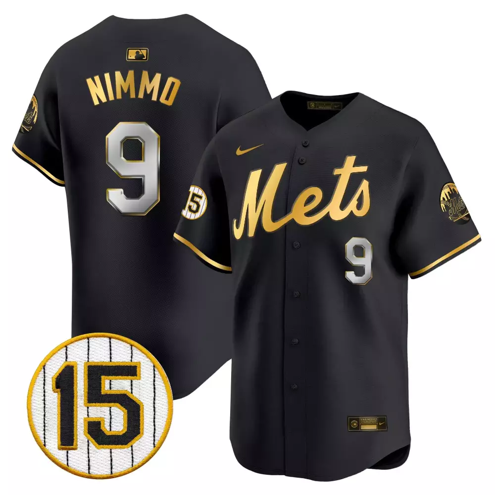 Brandon Nimmo Men's New York Mets Black Gold Vapor Premier Jersey | Jerry Grote Patch | Limited Edition for Men, Women & Youth