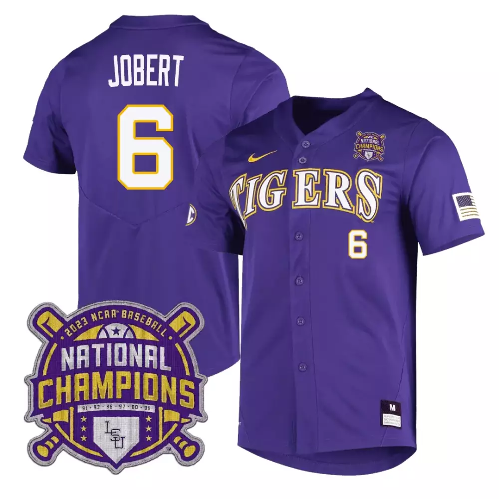 Brayden Jobert Purple LSU Tigers 2023 National Champions Jersey | Stitched Design | Fan Gear for Men, Women & Youth