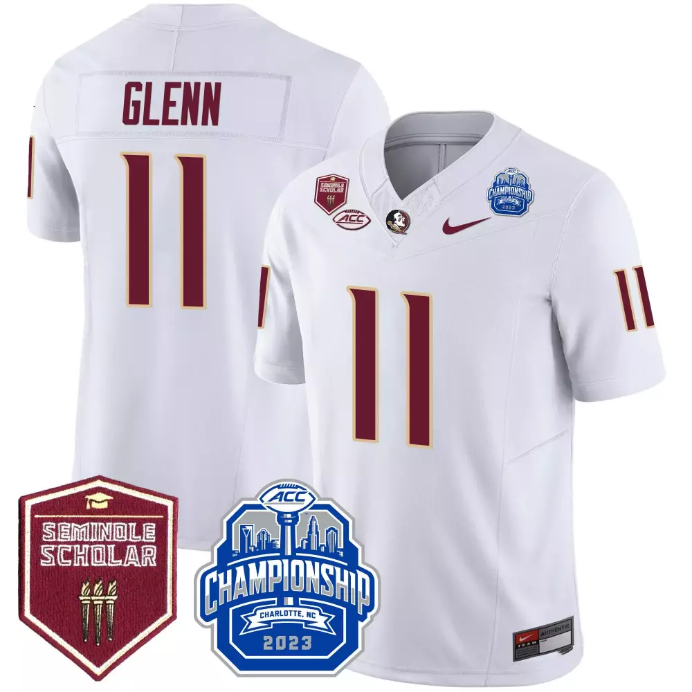 Brock Glenn White Florida State Seminoles 2023 ACC Championship Patch Black Vapor Jersey | Custom Stitched Fan Gear | For Men, Women & Youth