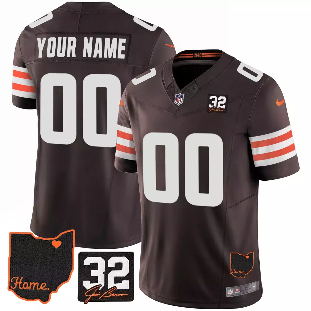 Jim Brown Memorial Brown Men's Jersey V3 | Cleveland Browns Custom Stitched Design | For Men, Women & Youth