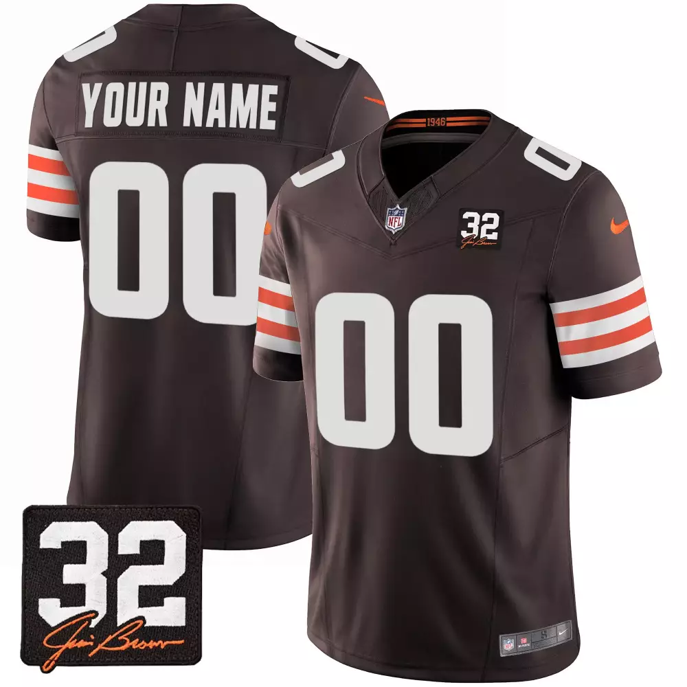 Jim Brown Memorial Patch Brown Men's Jersey | Cleveland Browns Custom Stitched Design | For Men, Women & Youth