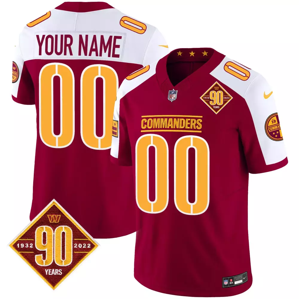 Washington Commanders Burgundy Alternate 90th Anniversary Vapor Custom Jersey | Stitched Fan Gear | For Men, Women & Youth