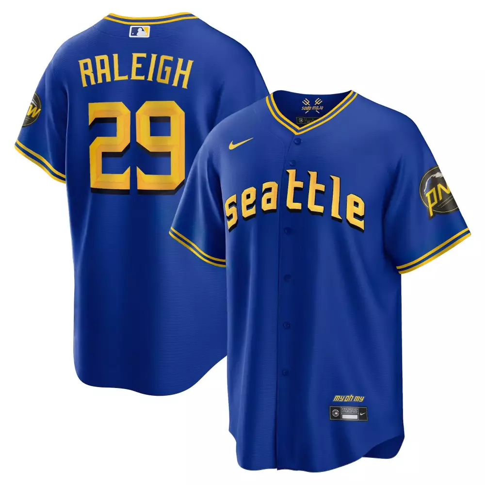 Cal Raleigh Cool Royal Men's 2023 City Connect Gold Jersey | Stitched Design | For Men, Women & Youth