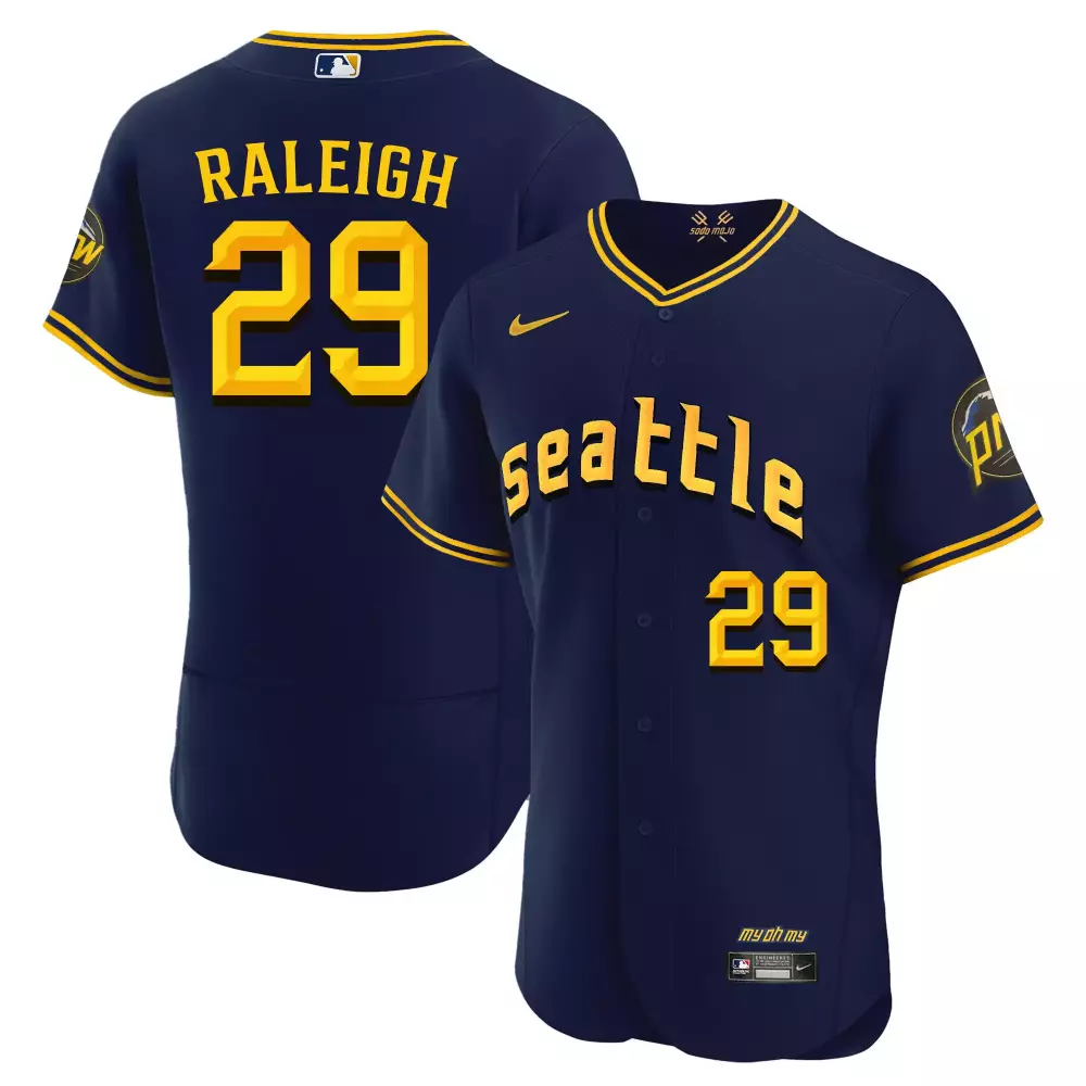 Cal Raleigh Flex Navy Men's 2023 City Connect Fan Made Collection Jersey | Stitched Design | For Men, Women & Youth