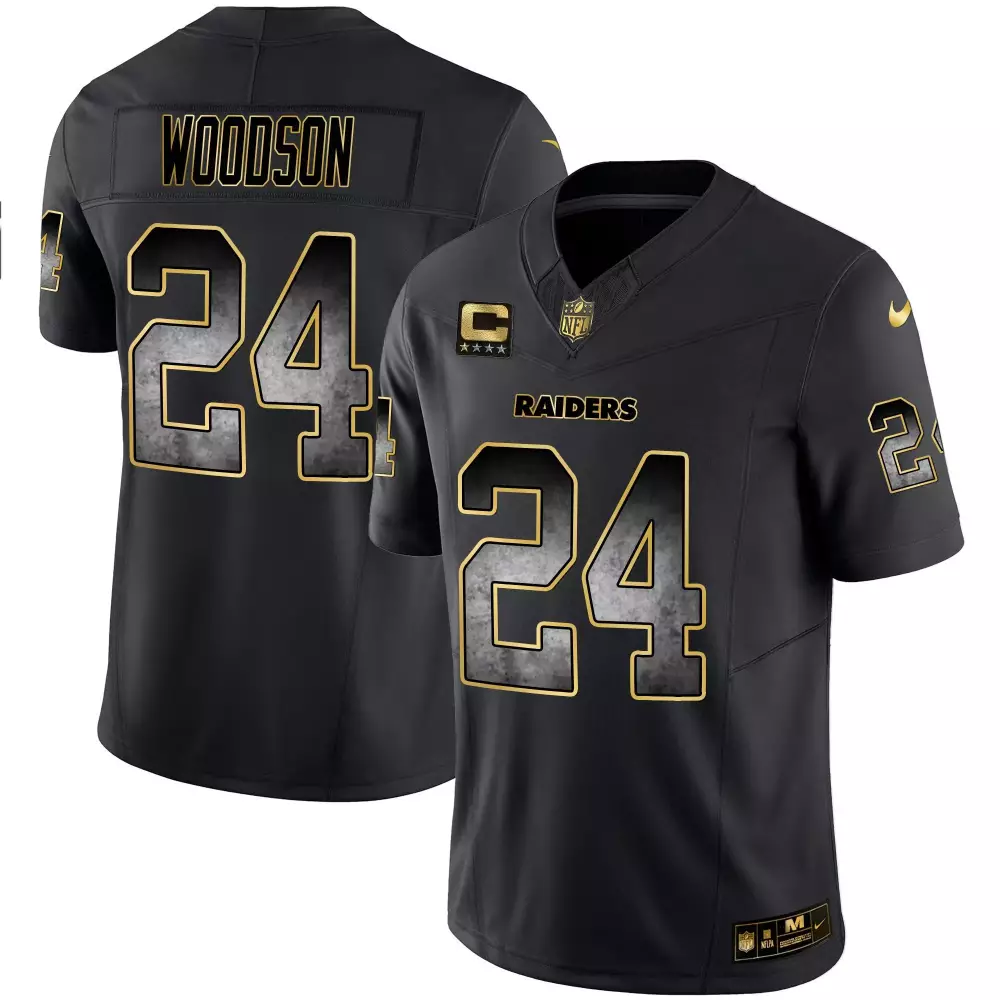 Charles Woodson Black Gold Men's Jersey | Las Vegas Raiders Gold Arch Smoke Vapor | Stitched Fan Gear for Men, Women & Youth