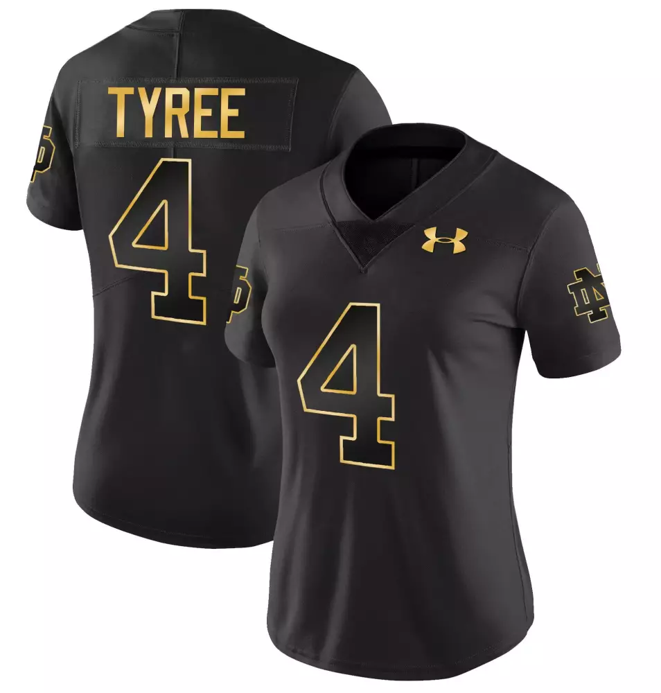 Chris Tyree Women's Gold Vapor Limited Jersey | Notre Dame Fighting Irish 2025 Black Gold Stitched Fan Gear | For Men, Women & Youth