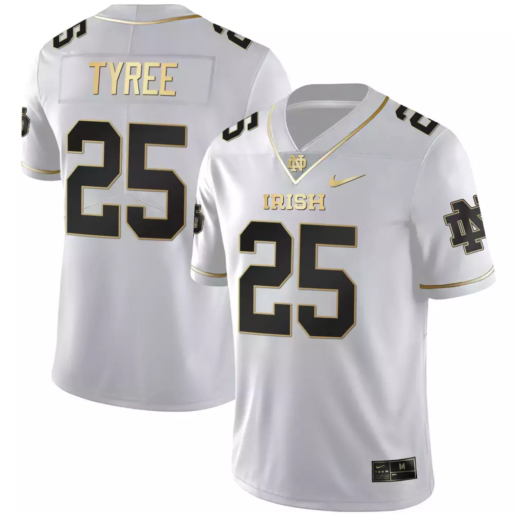 Chris Tyree Men's Black Limited Gold Vapor Jersey | Notre Dame Fighting Irish 2025 White Gold Stitched Fan Gear | For Men, Women & Youth
