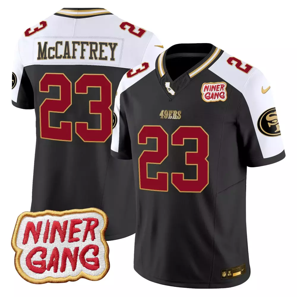Christian McCaffrey 49ers Men's Black Alternate Jersey | 2024 Niner Gang Patch | Vapor Limited Edition Fan Gear | For Men, Women & Youth