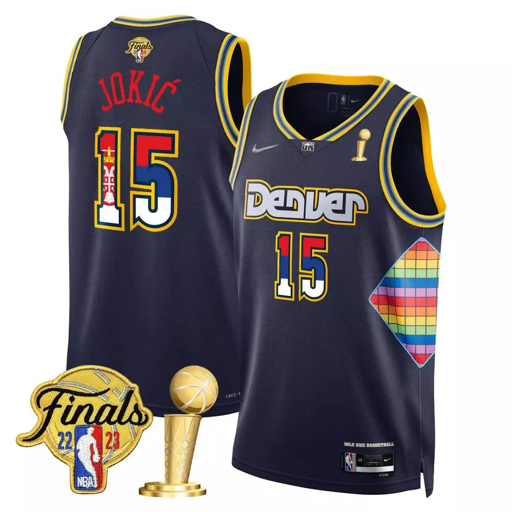 Nikola Jokic Denver Nuggets City Navy Serbia Flag Finals Champions Jersey | All Stitched Fan Gear | For Men, Women & Youth