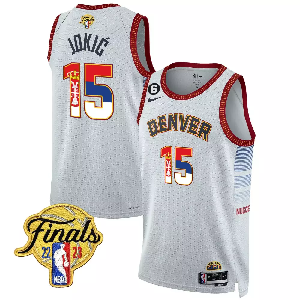 Nikola Jokic Denver Nuggets City White Serbia Flag Finals Patch Jersey | All Stitched Fan Gear | For Men, Women & Youth